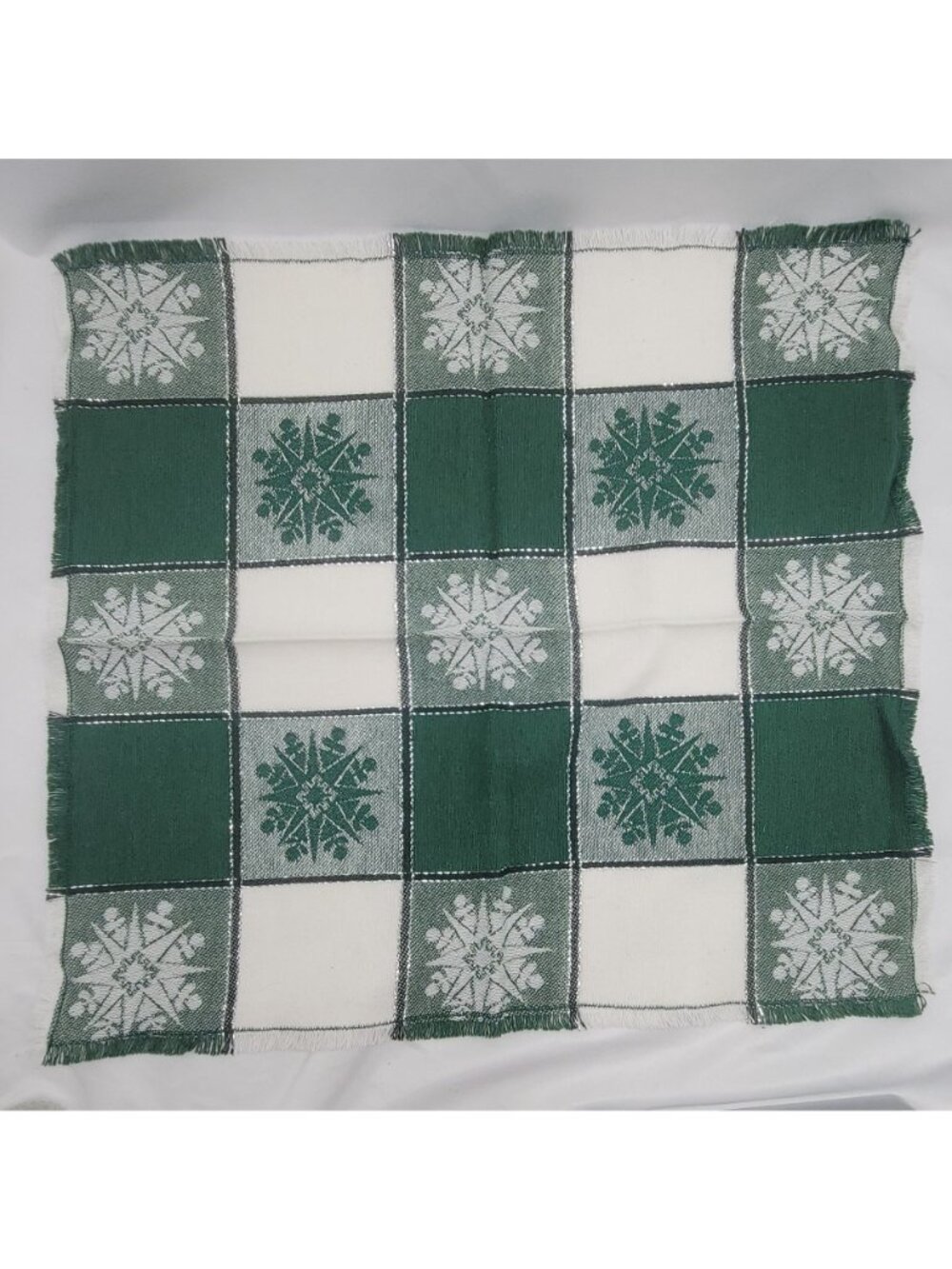 Vtg Green Checker Snowflake Cloth Napkins Set Of Six 15"x14" Woven Fabric Winter - Picture 5 of 9